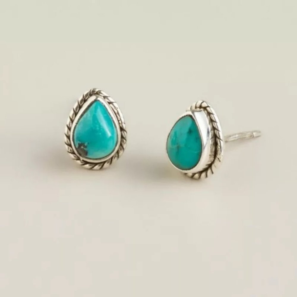 New Turquoise Gemstone Stud Silver  Earrings